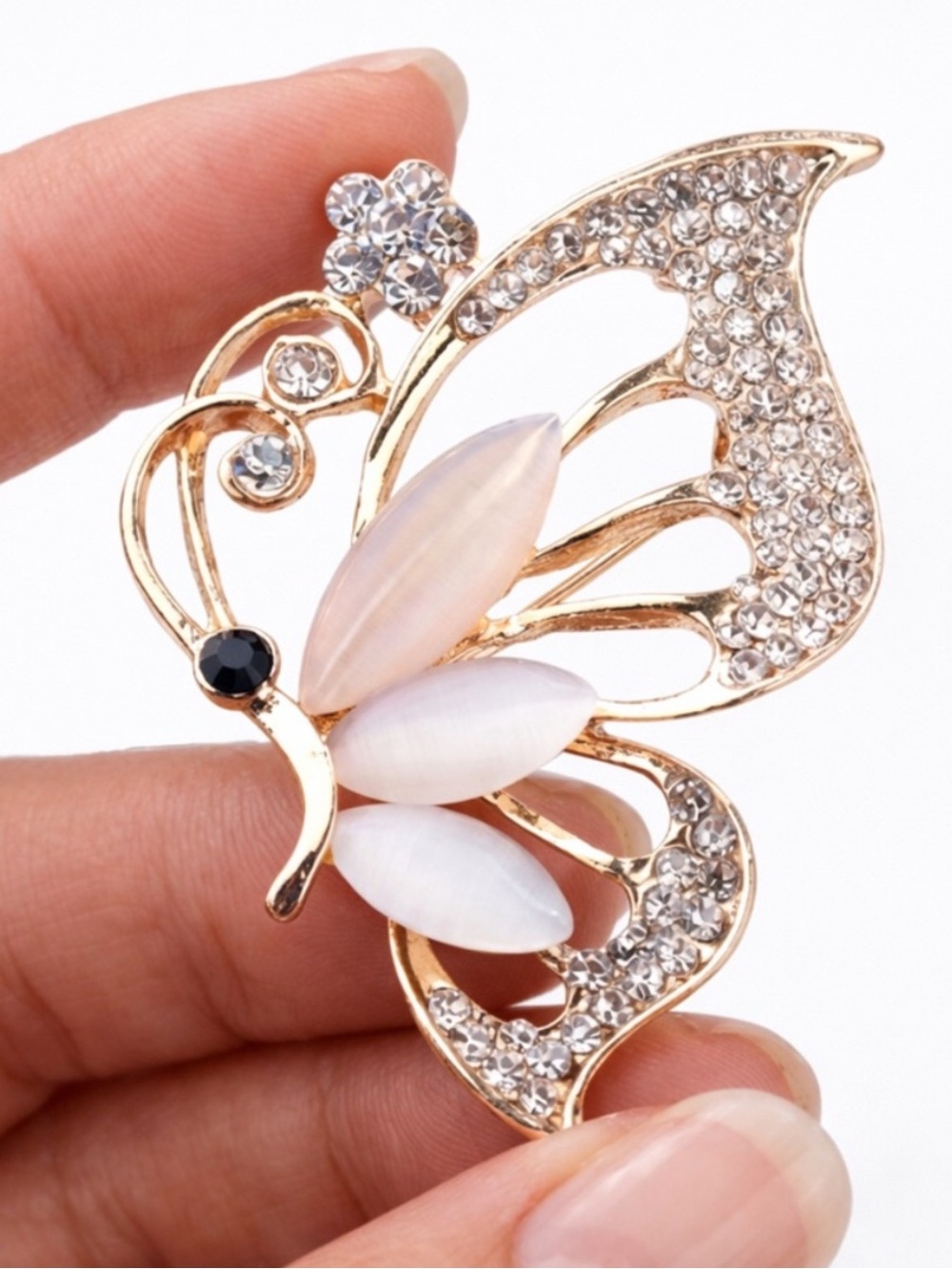 Fairycore Crystal Butterfly Brooch Y2K Coquette Gold Statement Pin Jewelry